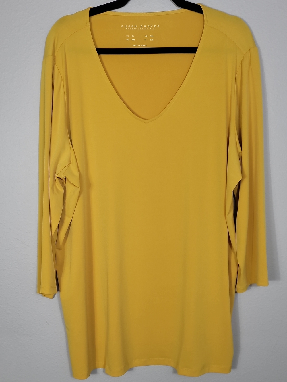 Susan Graver Liquid Knit Tunic Top Size 2X Yellow V-Neck Stretch